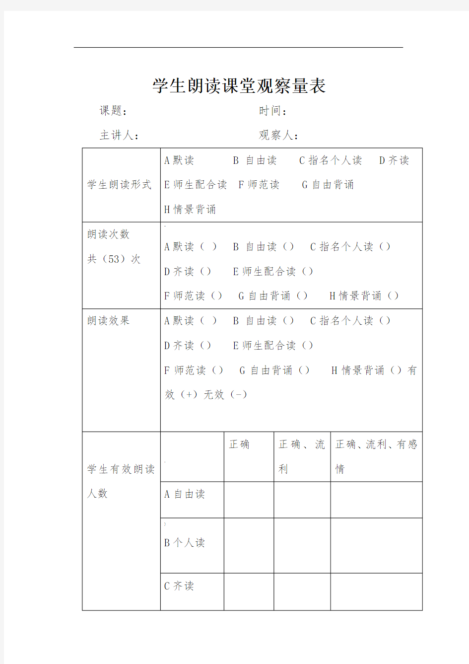 以读代讲课堂观察量表