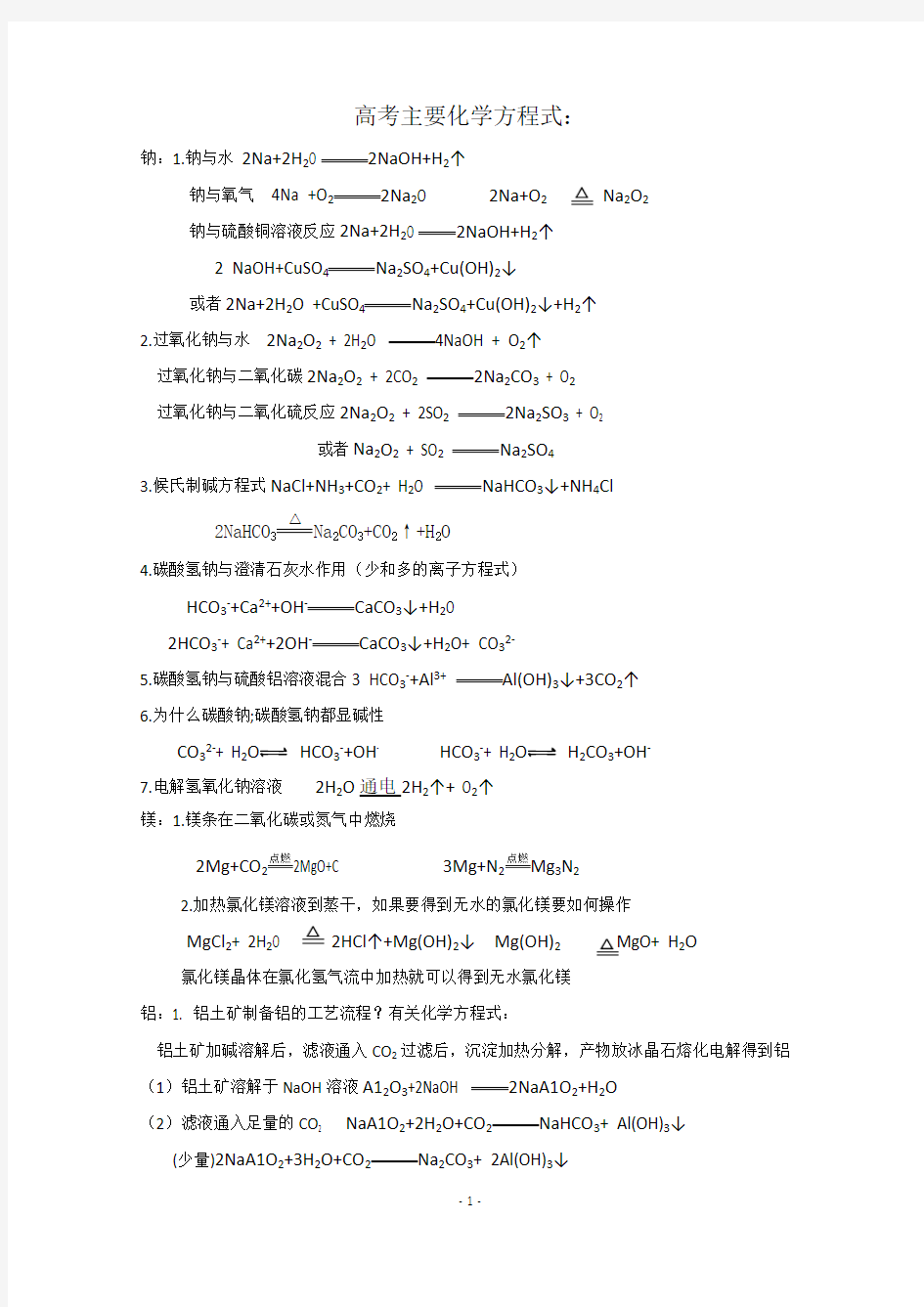 高考化学方程式必背(最新整理)