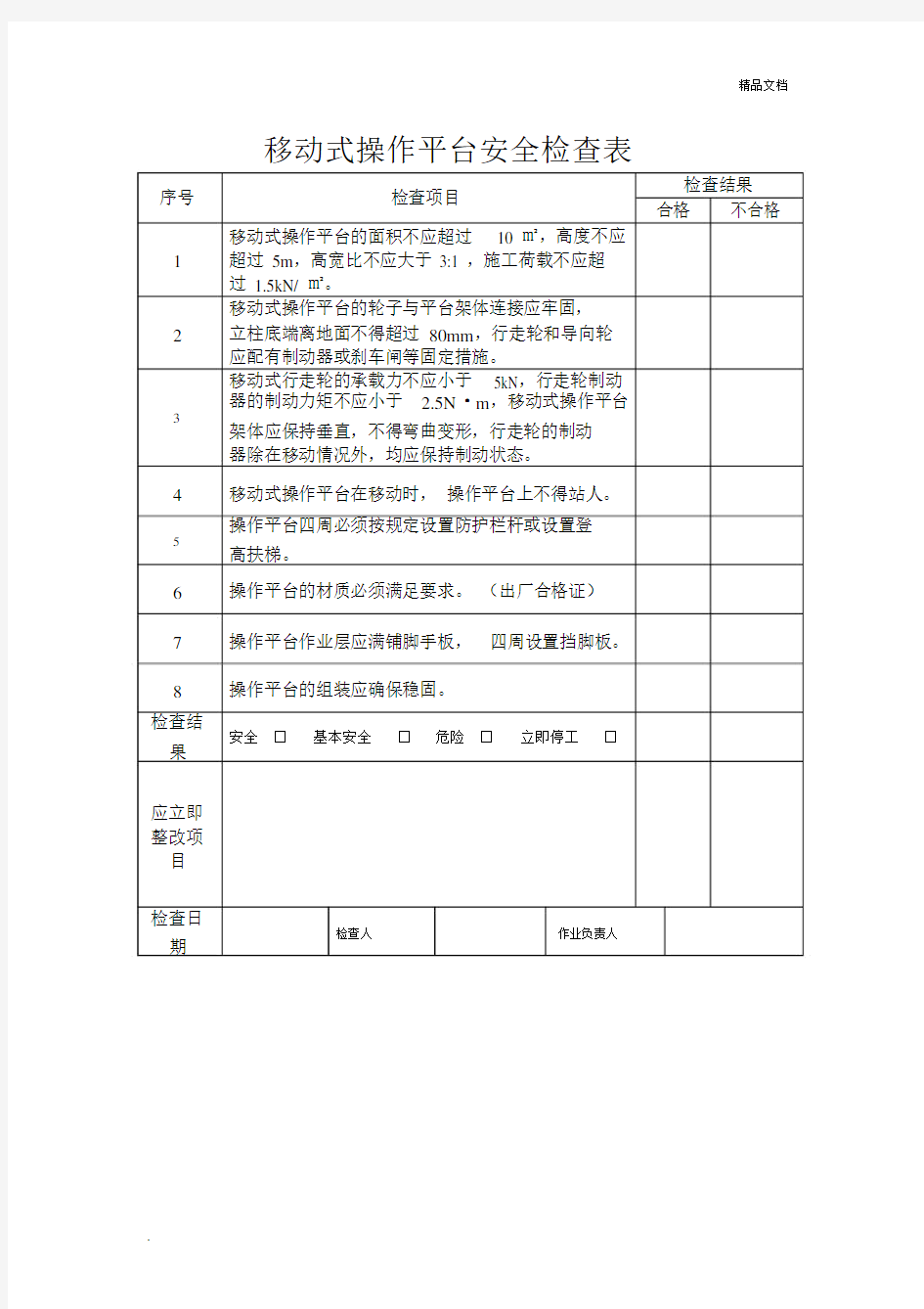 移动式操作平台安全检查表.docx