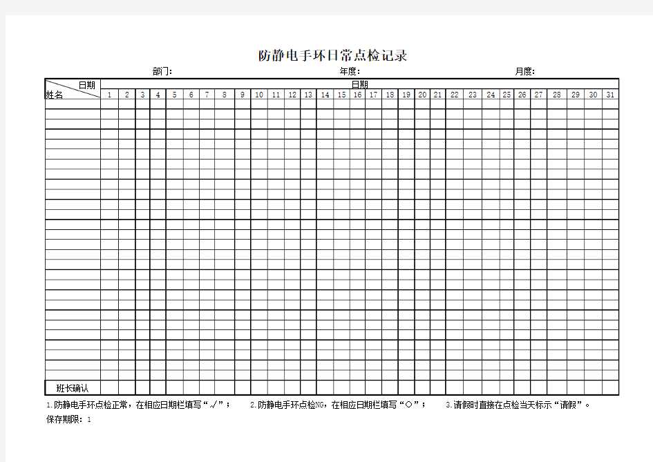 防静电手环日常点检记录