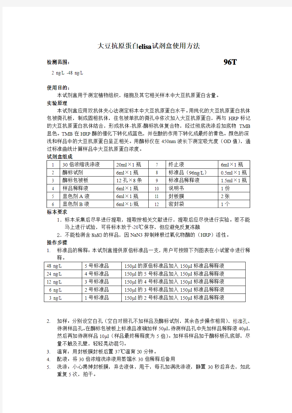 大豆抗原蛋白elisa试剂盒使用方法