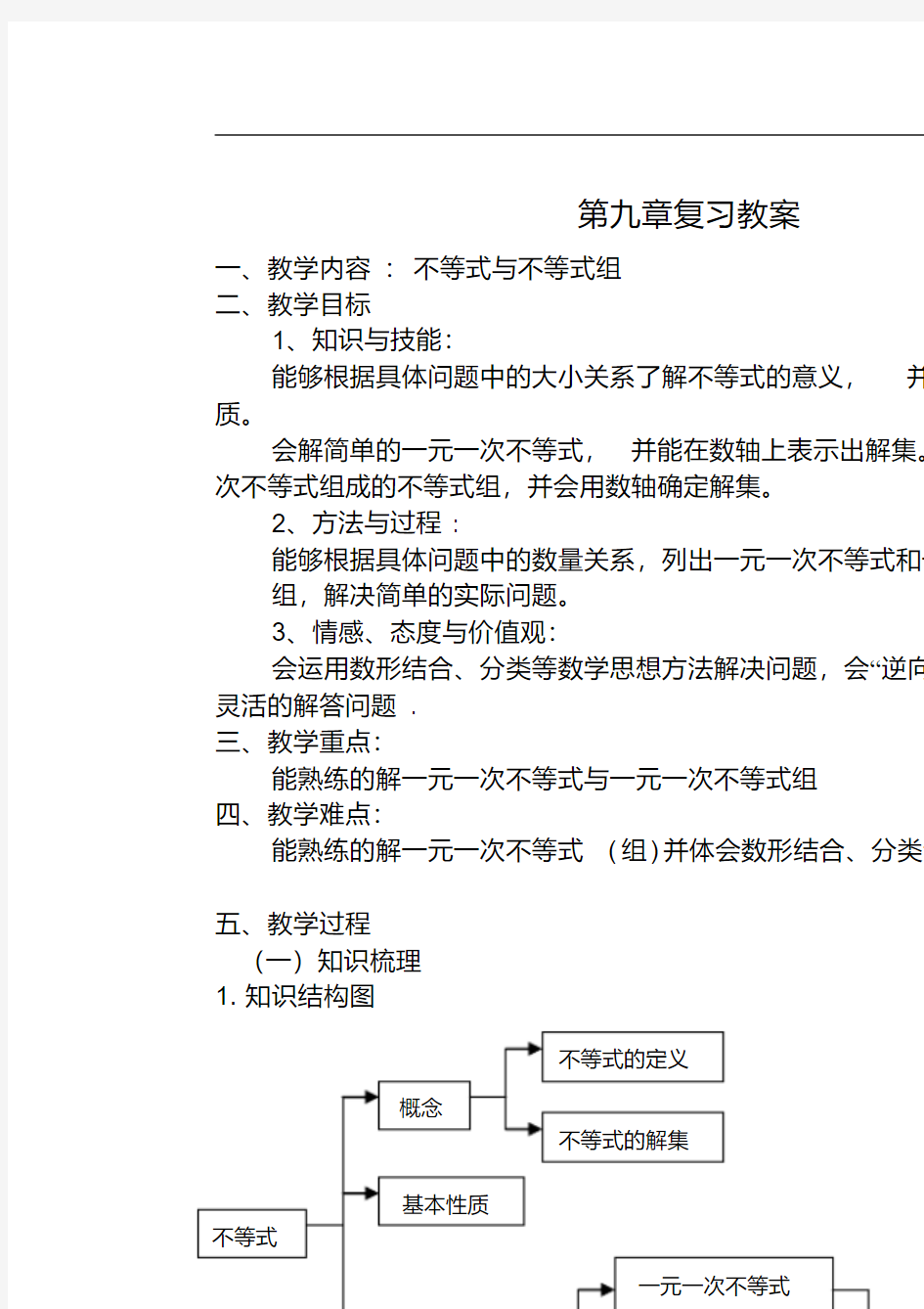 人教版七年级数学下册教案设计与反思第九章小结与复习