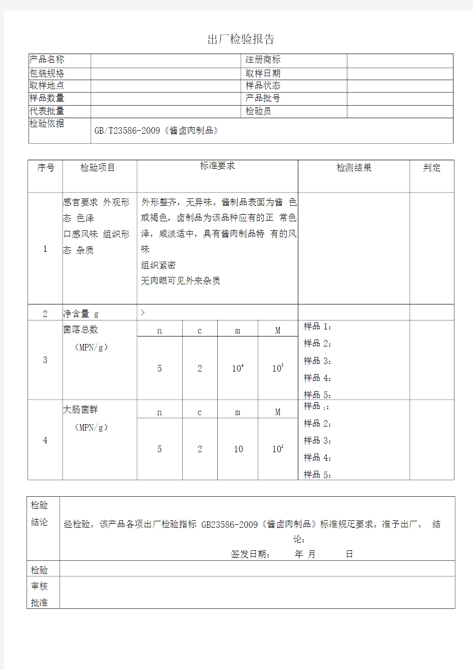 肉制品检验报告与原始记录