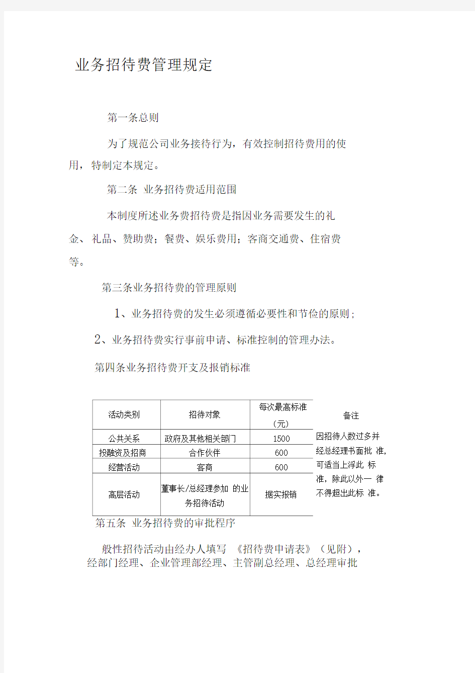 业务招待费管理规定