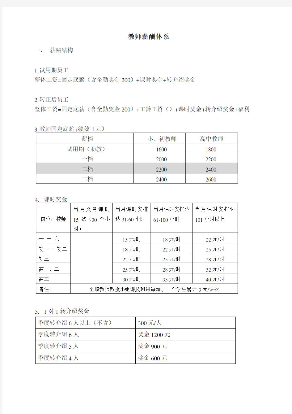 培训机构教师薪酬体系