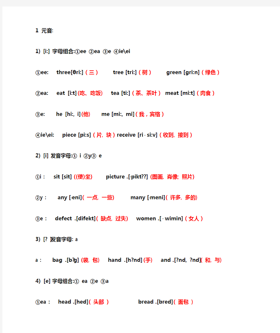 48个国际音标对应的字母组合及例词