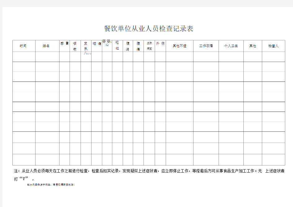 餐饮单位从业人员晨检记录表