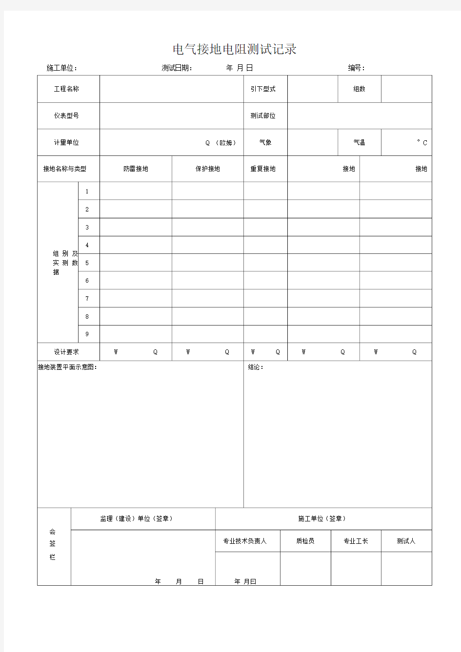 电气接地电阻测试记录