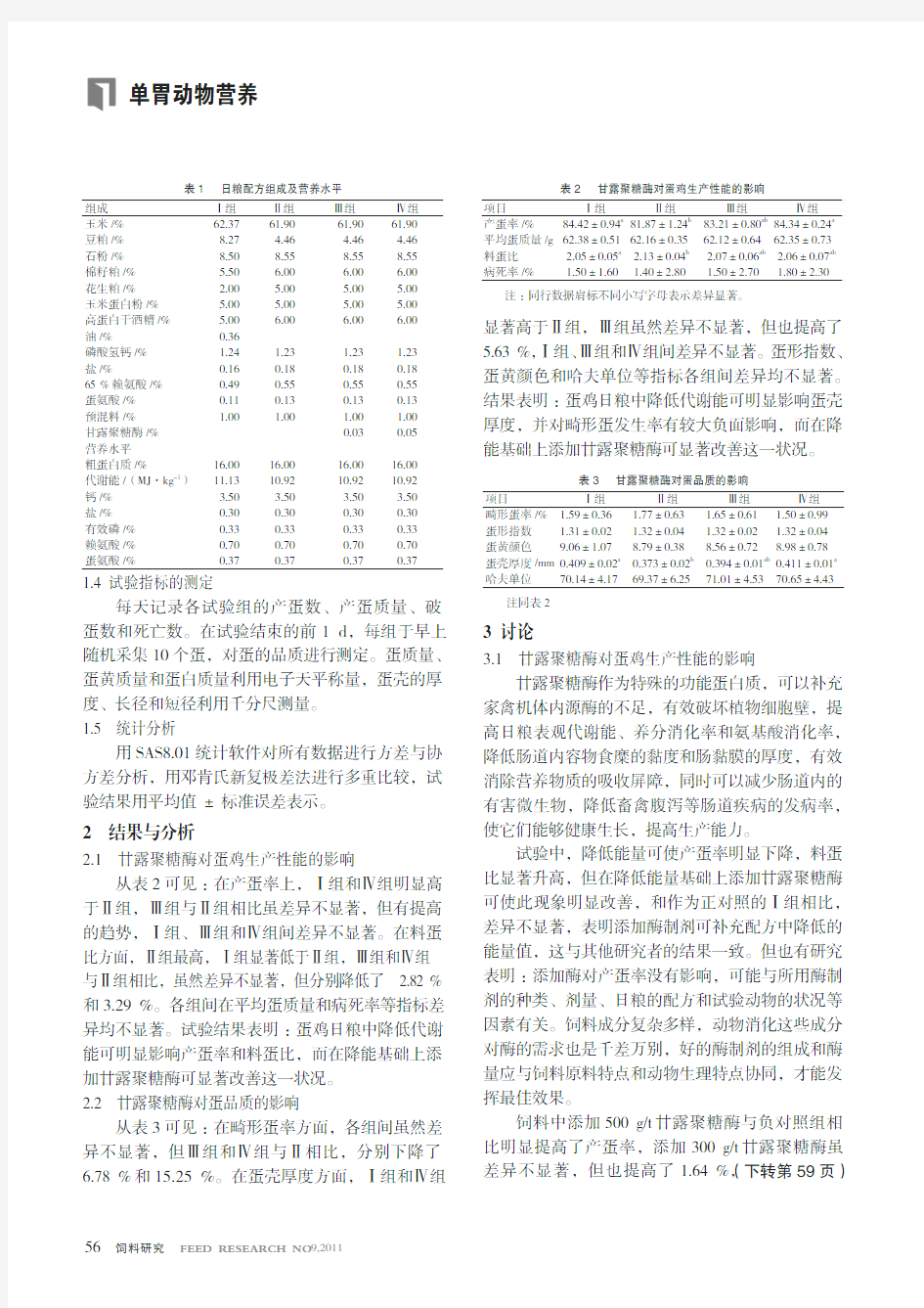 甘露聚糖酶对蛋鸡生产性能和蛋品质的影响