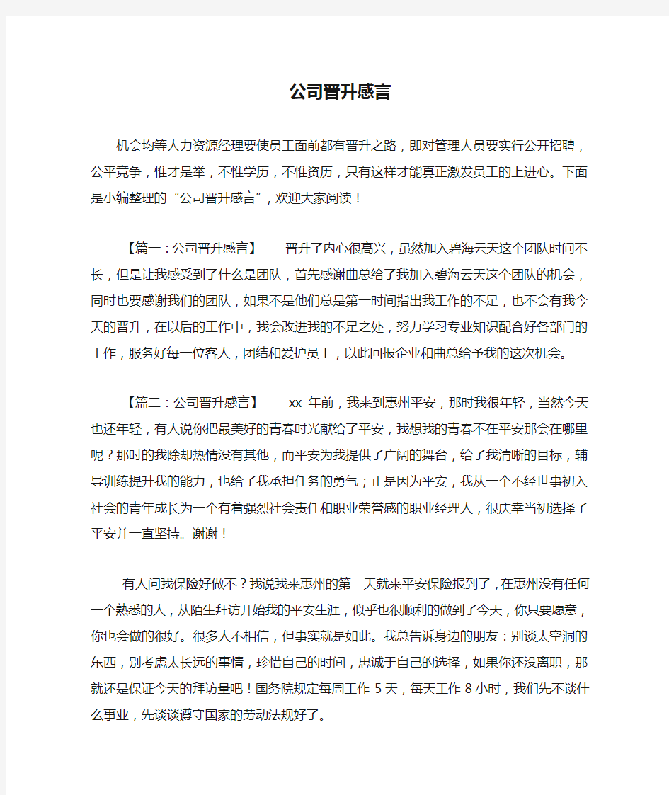 公司晋升感言