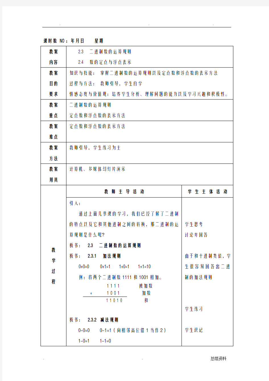 二进制运算规则