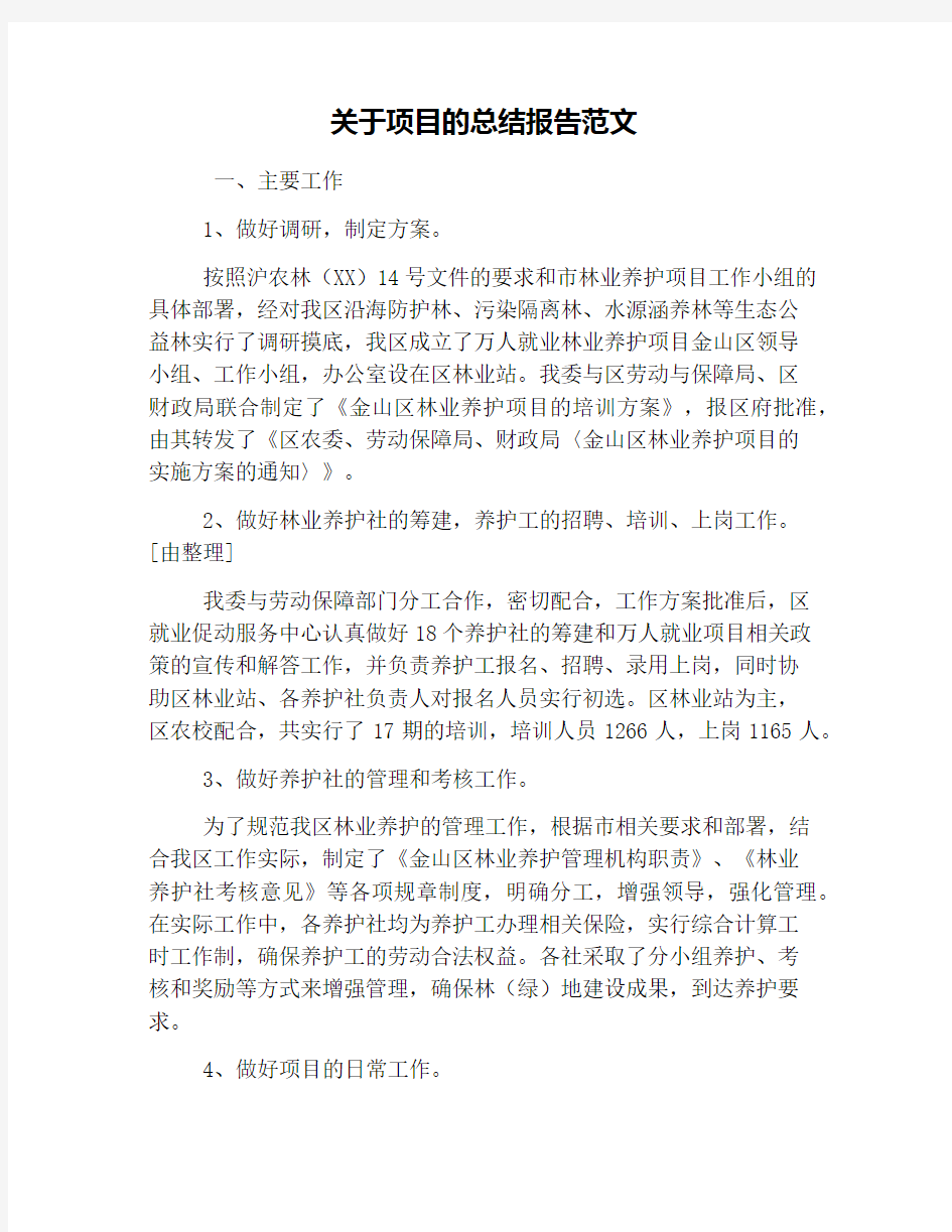 关于项目的总结报告范文