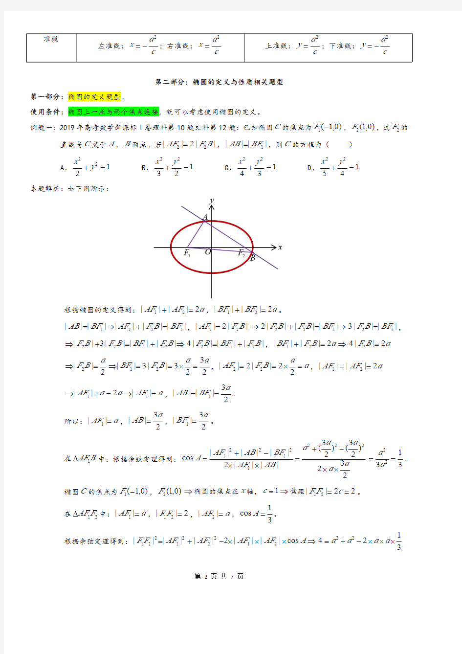 高考数学圆锥曲线专题：椭圆的定义与性质(一)