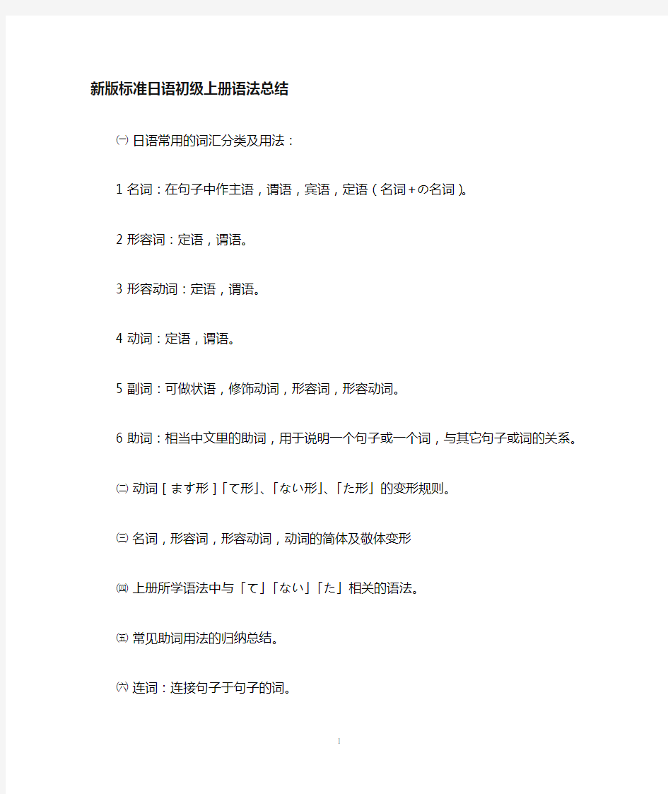新版标准日本语初级上册语法总结(简要版)