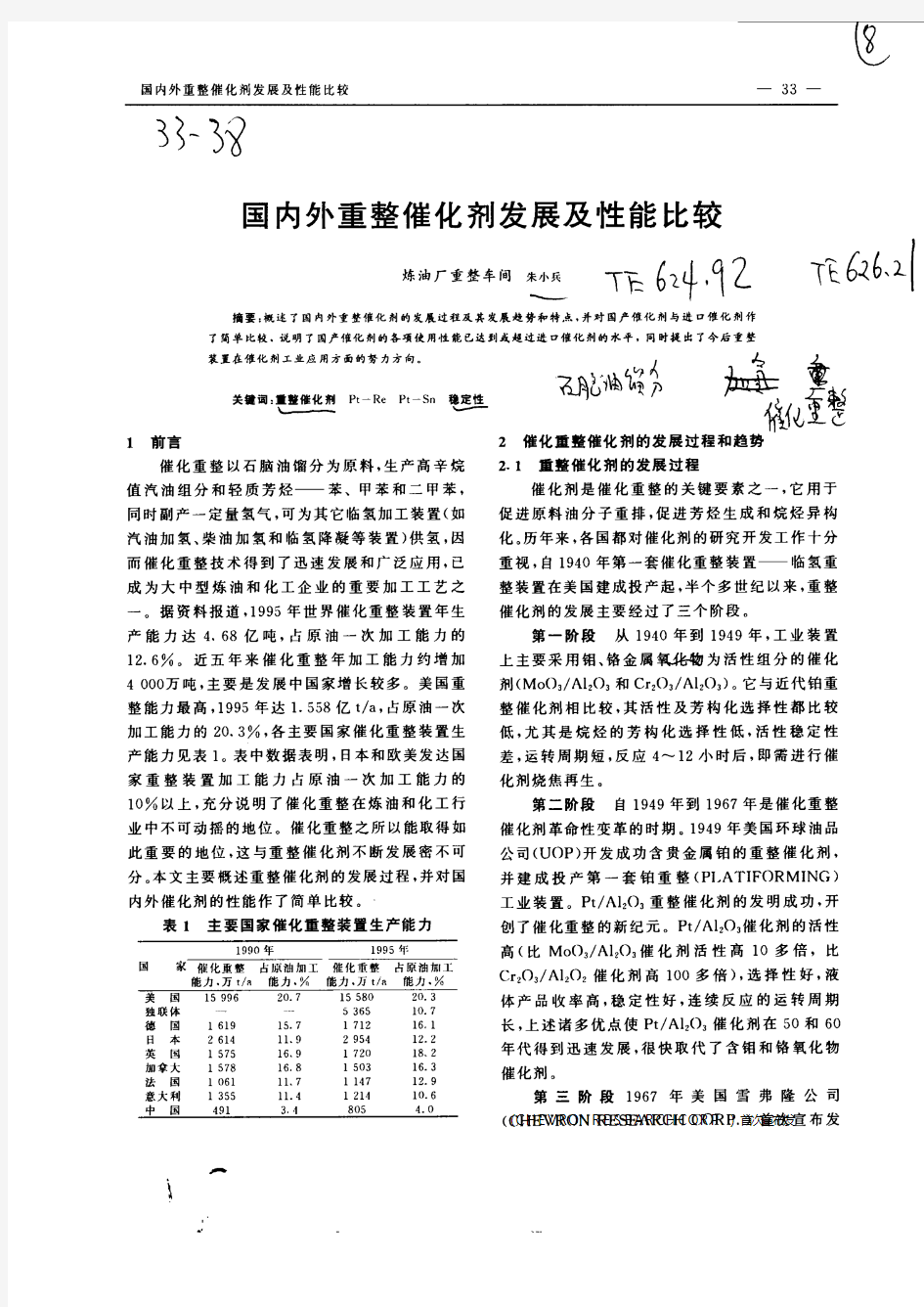 国内外重整催化剂发展及性能比较