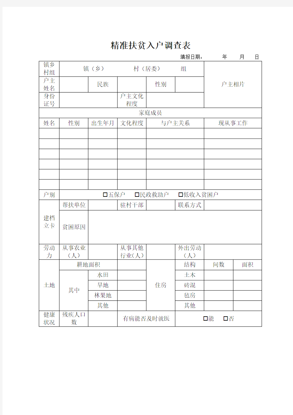 贫困户入户调查表