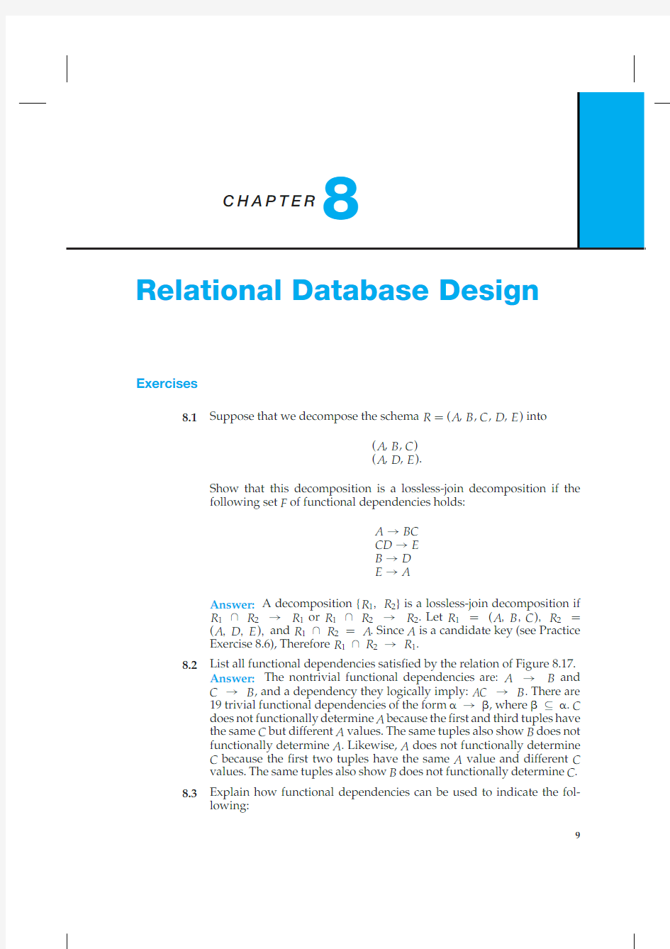 数据库系统概念(database system concepts)英文第六版 课后练习题 答案 第8章