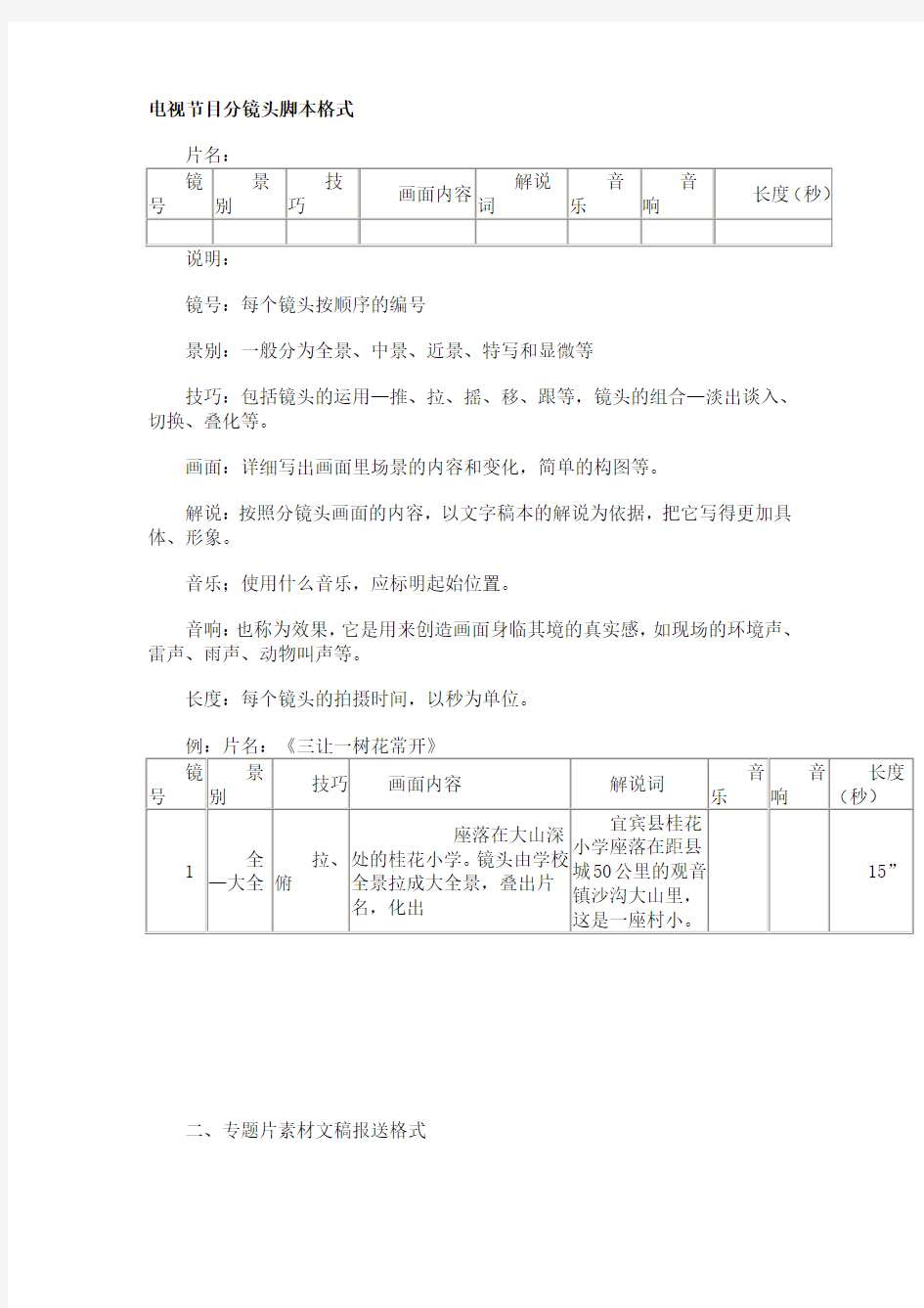 分镜头格式及镜头语言基本知识