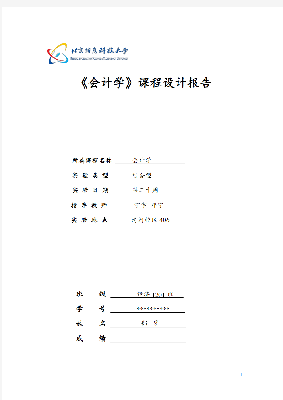 会计学课程设计报告