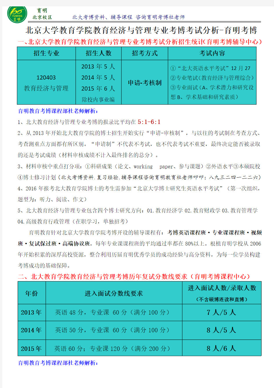 2016北大教育学院教育经济与管理专业考博复习资料-育明考博