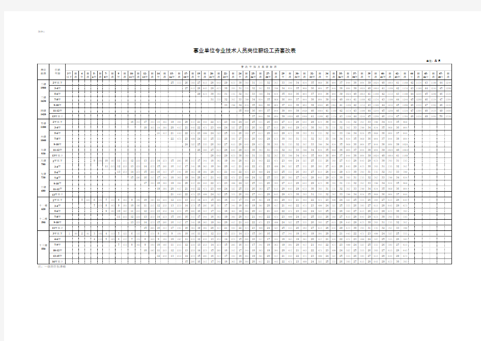 各类岗位人员薪级工资套改表