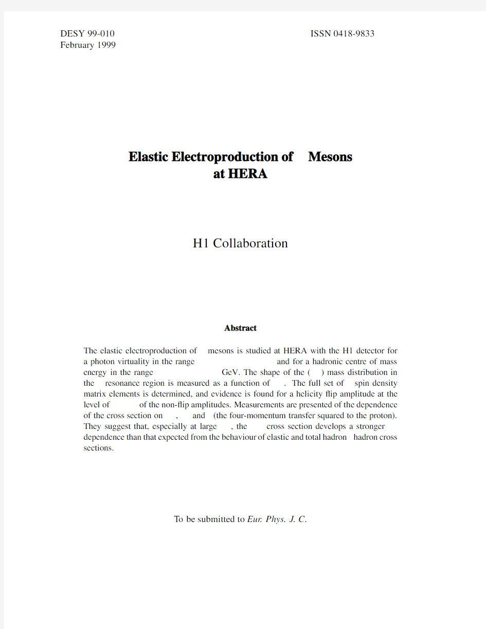 Elastic Electroproduction ofMesons at HERA