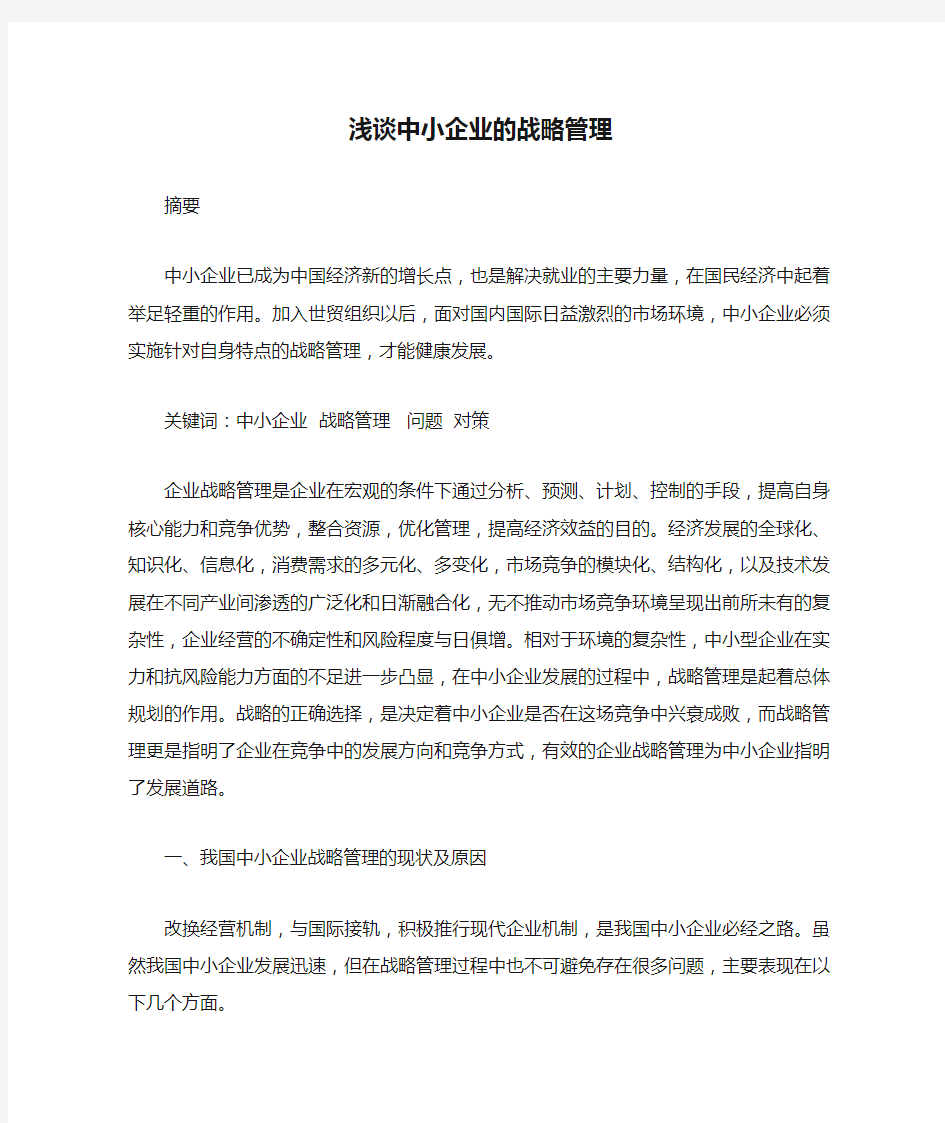 浅谈中小企业的战略管理