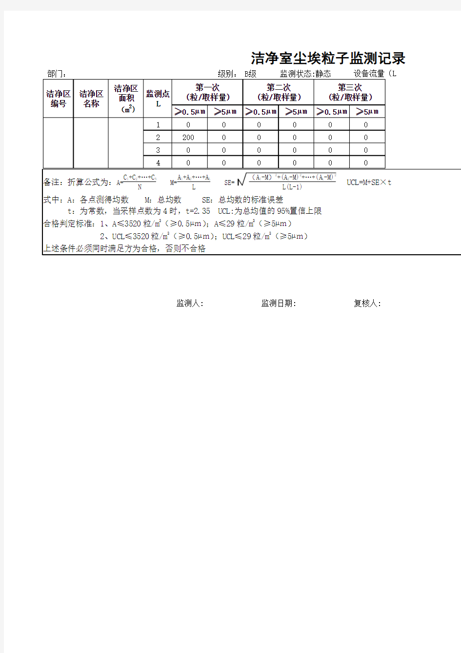 尘埃粒子监测计算表(ABCD级别)