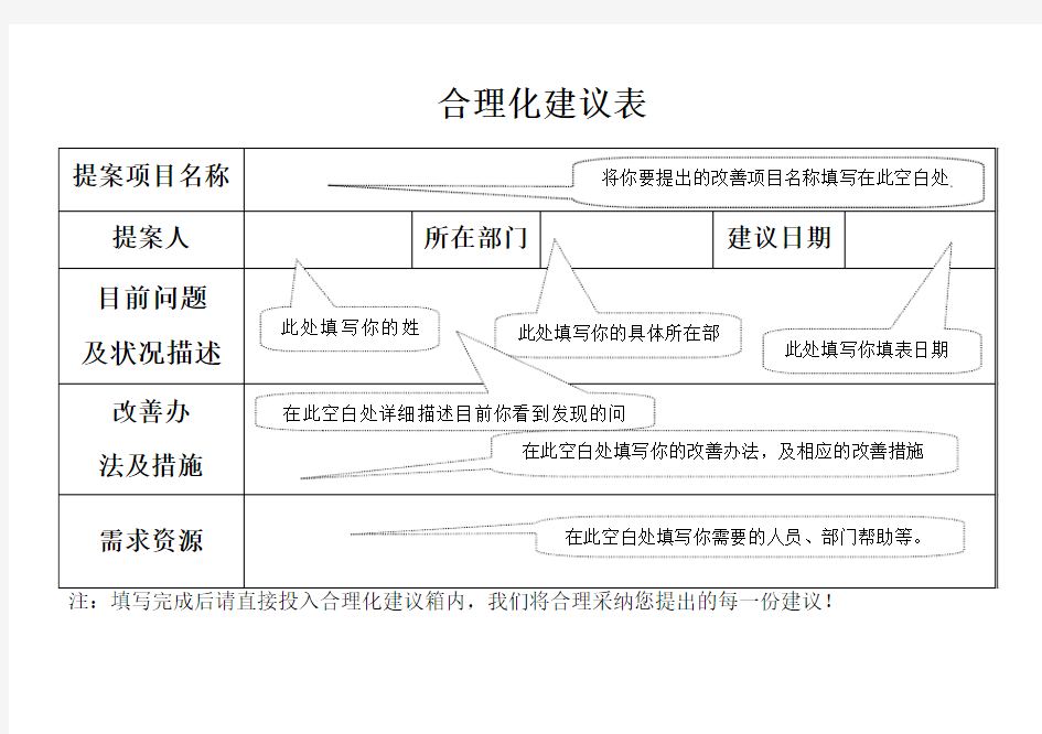 合理化建议改善表格