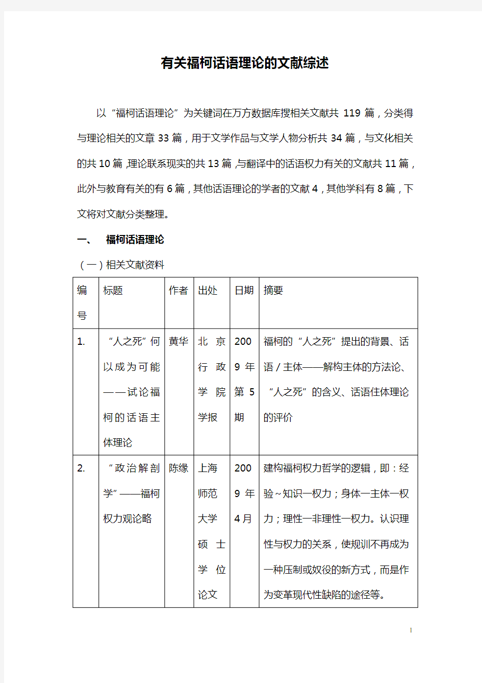 有关福柯话语理论的文献综述