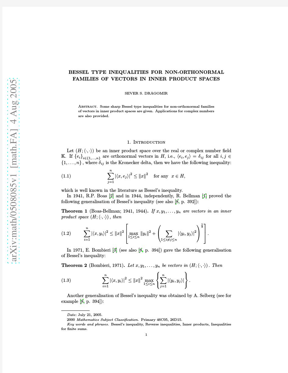 Bessel Type Inequalities for Non-Orthonormal Families of Vectors in Inner Product Spaces