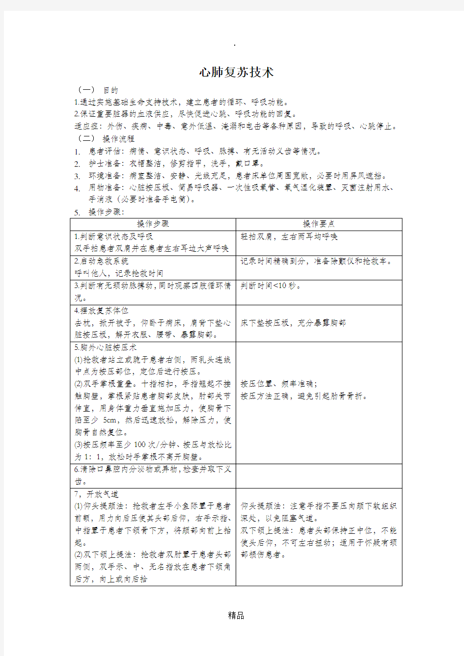 心肺复苏技术操作规范及评分标准