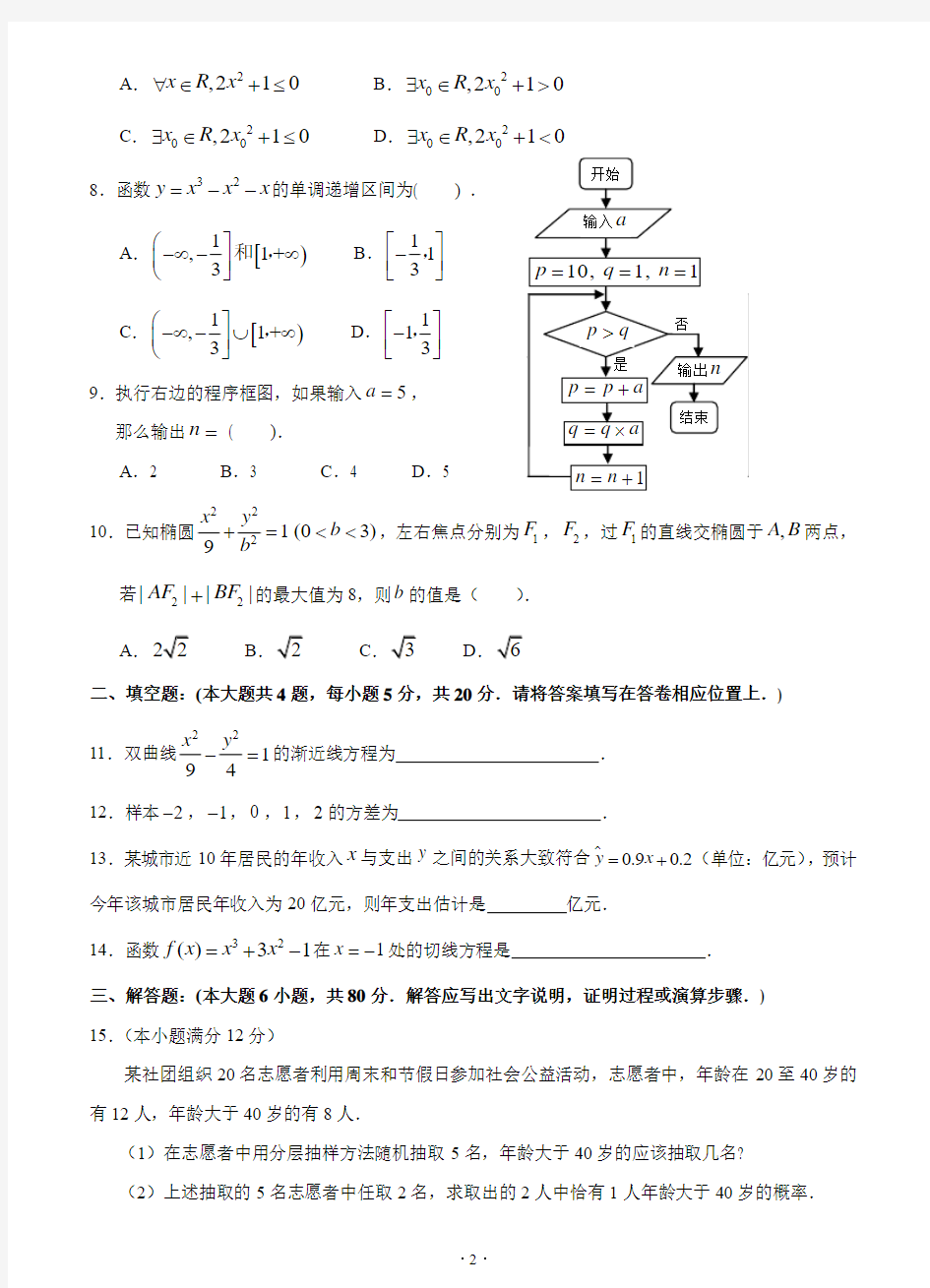 高二2013-2014惠州市第一学期期末考试数学(文)