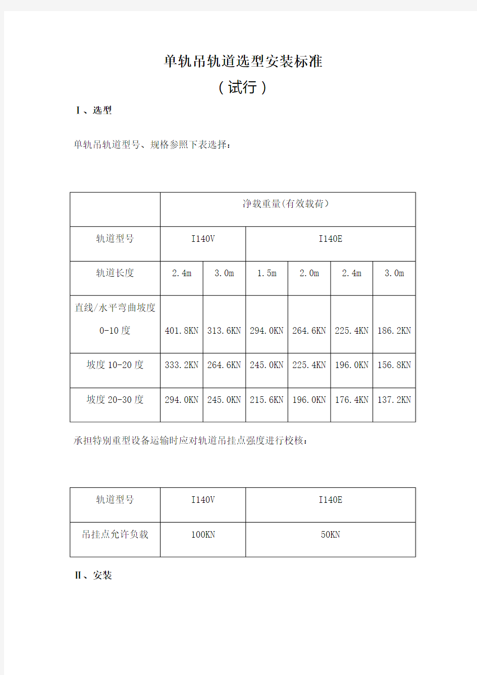 单轨吊轨道选型安装标准