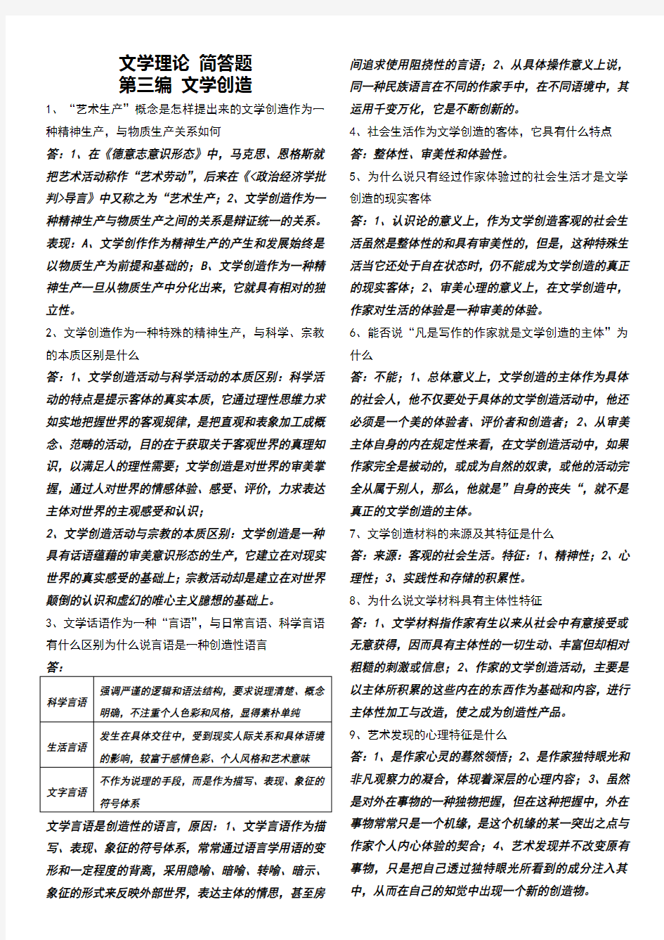 文学理论简答题第三编