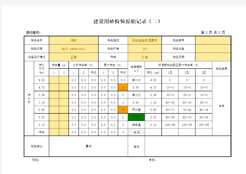 建设用砂石筛分析实验表格