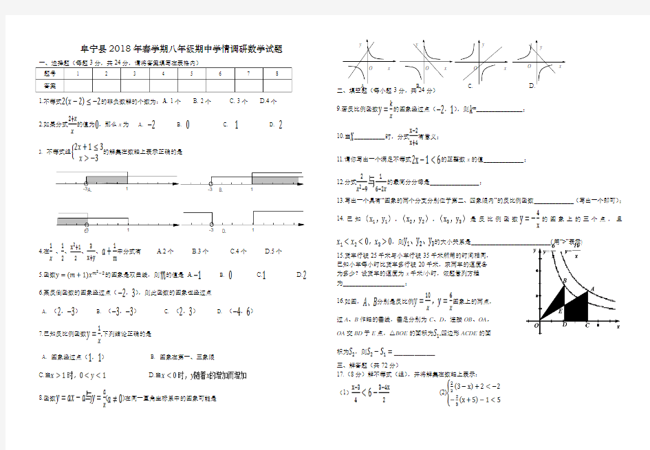 2018初二数学下册期中试卷及答案