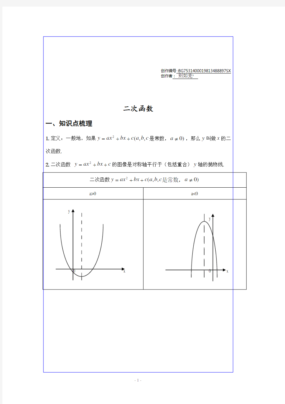 二次函数典型例题解析与习题训练