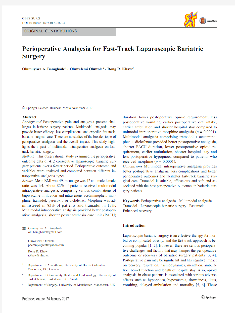2017-Perioperative Analgesia for Fast-Track Laparoscopic Bariatric Surgery