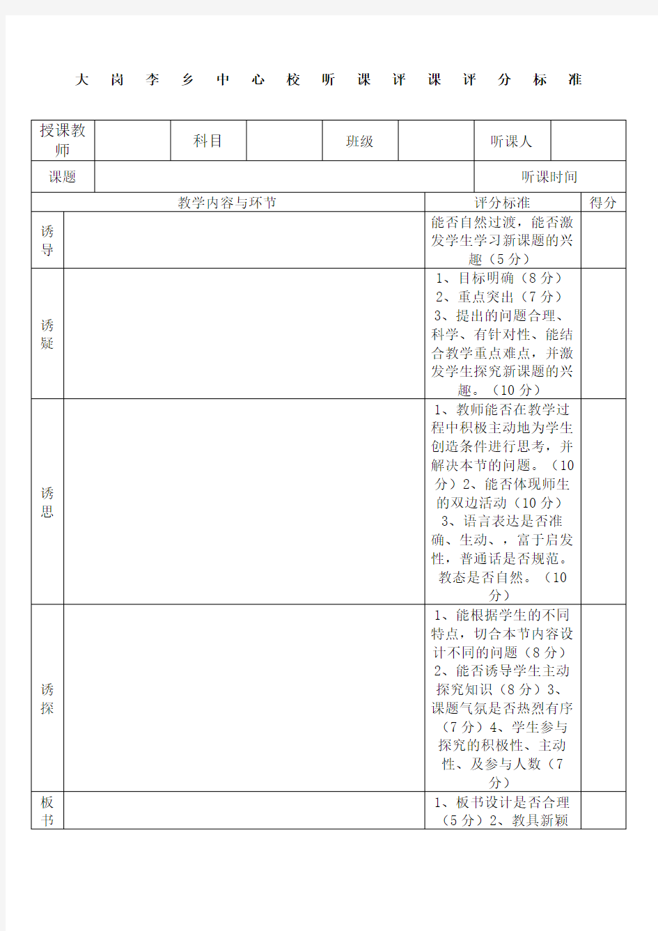 听课评课评分标准