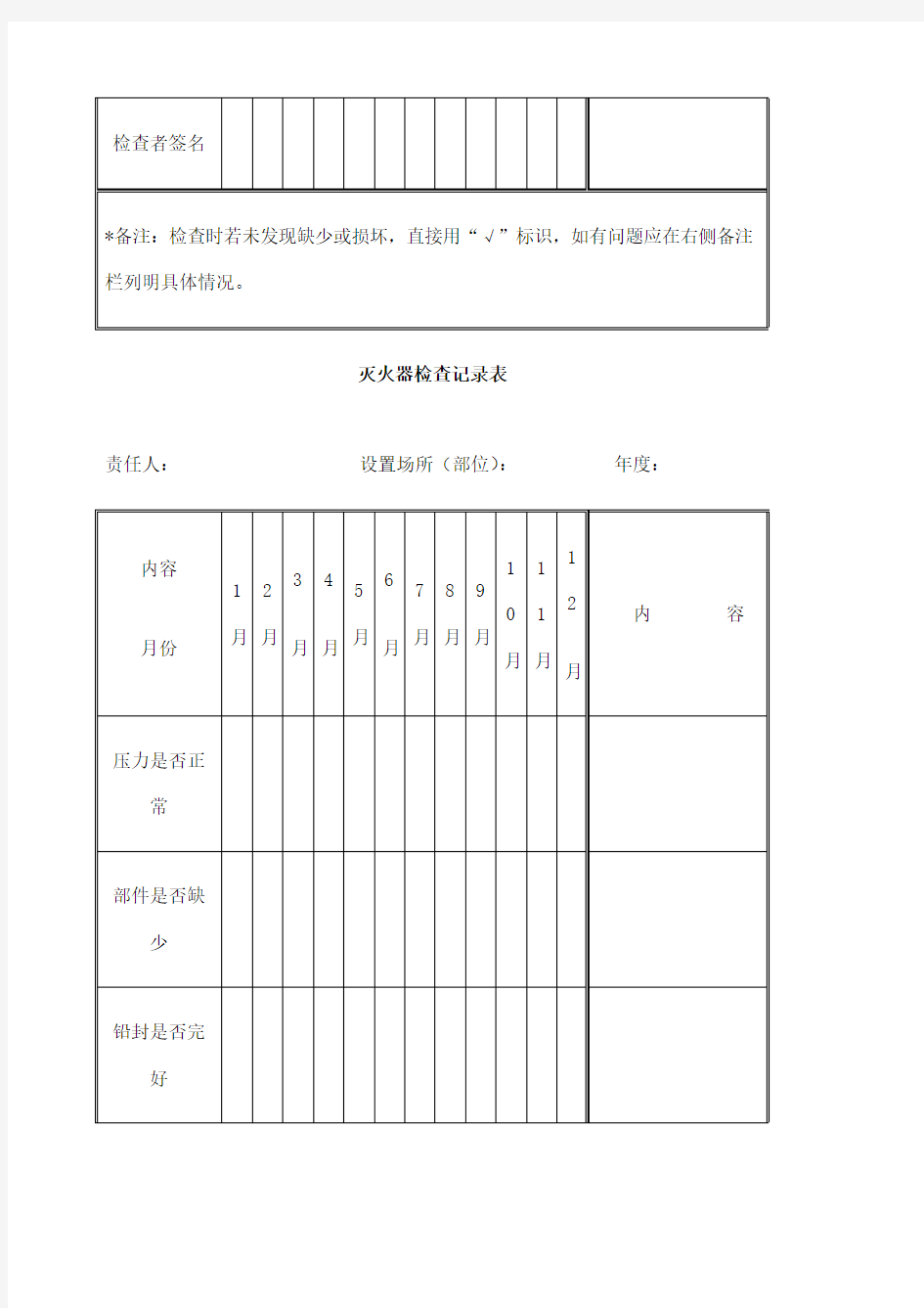 灭火器检查记录表