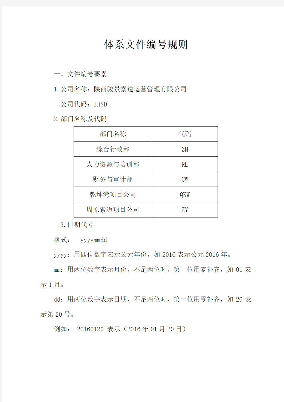 公司管理体系文件编号规则