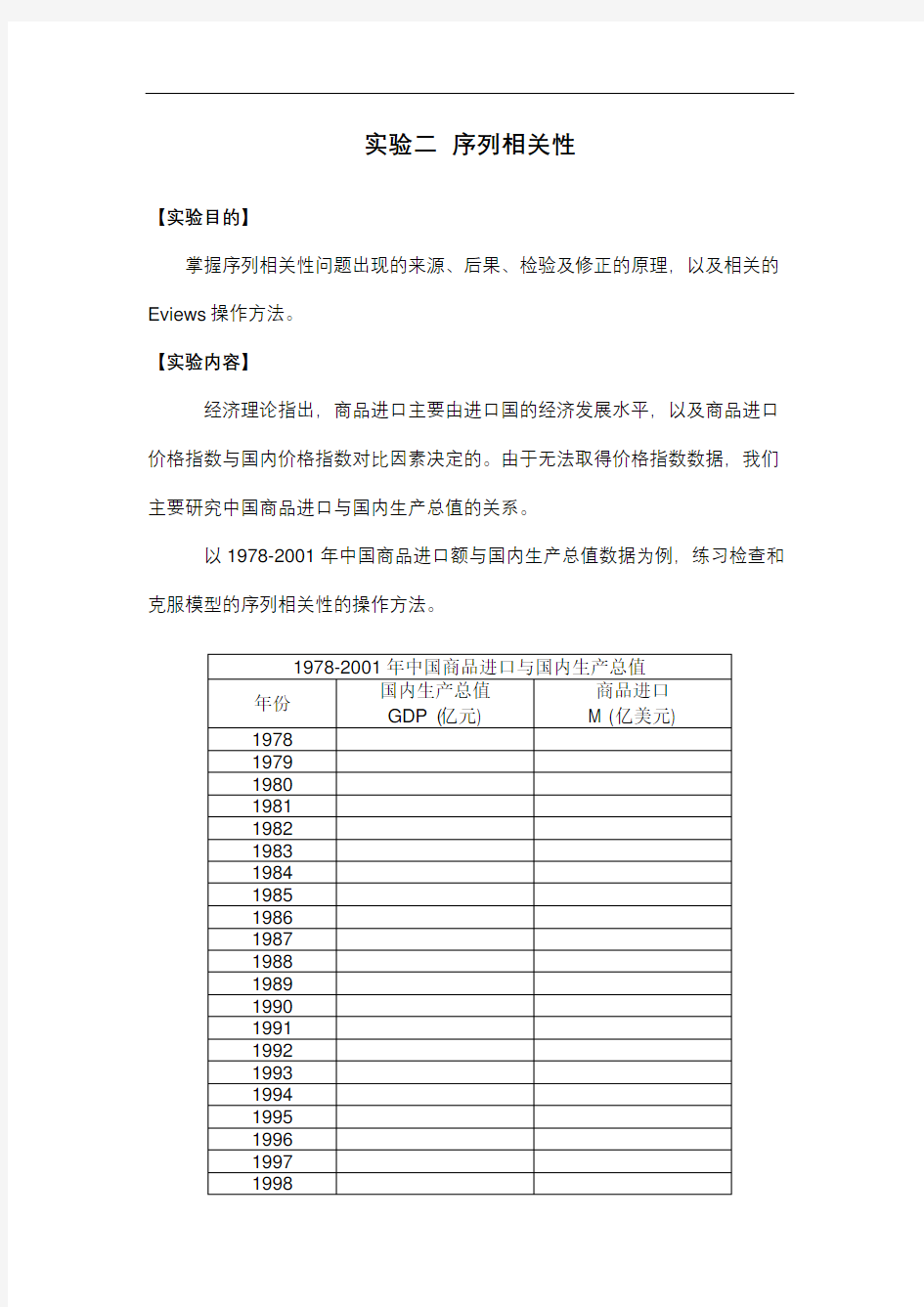 Eviews序列相关性实验报告