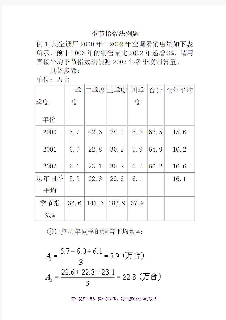 季节指数法例题