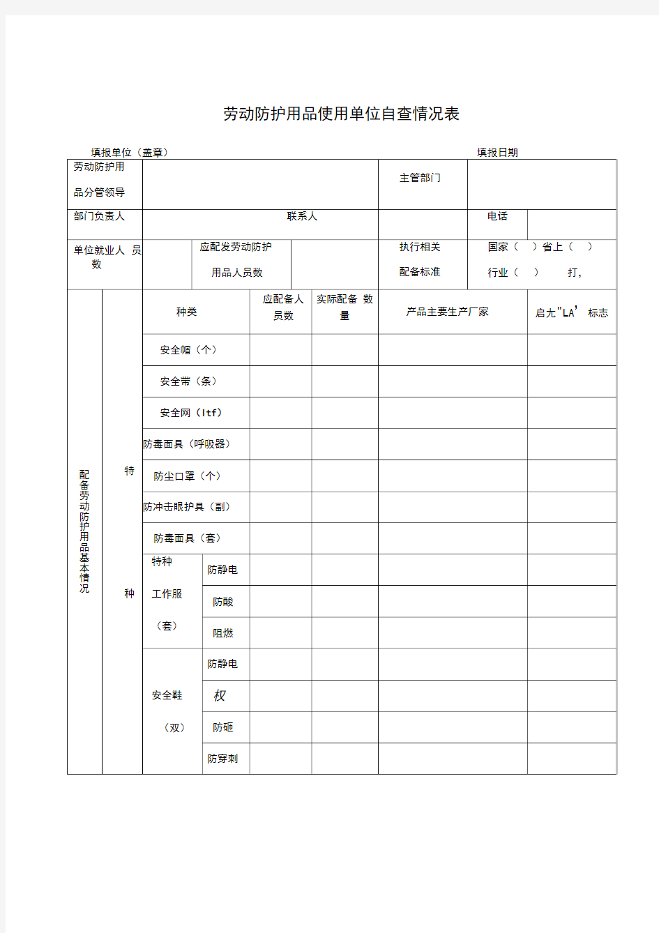 劳动防护用品专项检查表