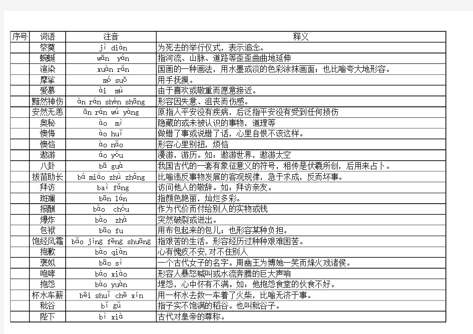 汉字听写比赛词库