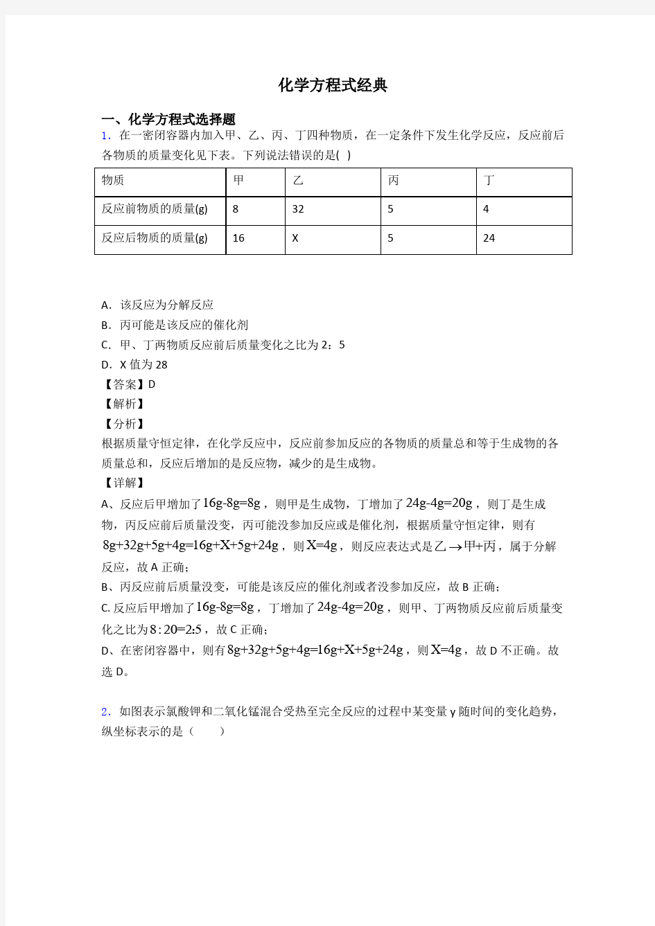 化学方程式经典