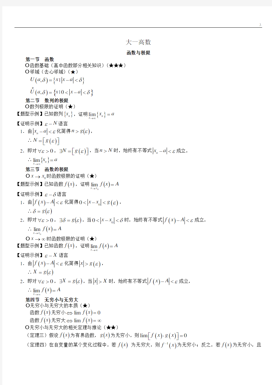 大一高数学习知识重点与例题讲解