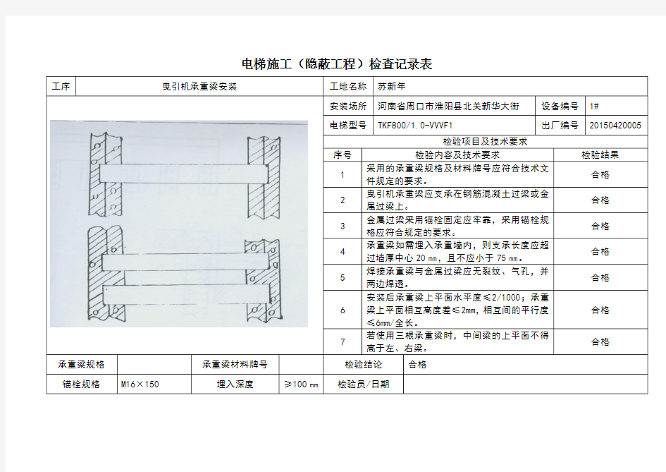 电梯安装隐蔽工程验收记录表