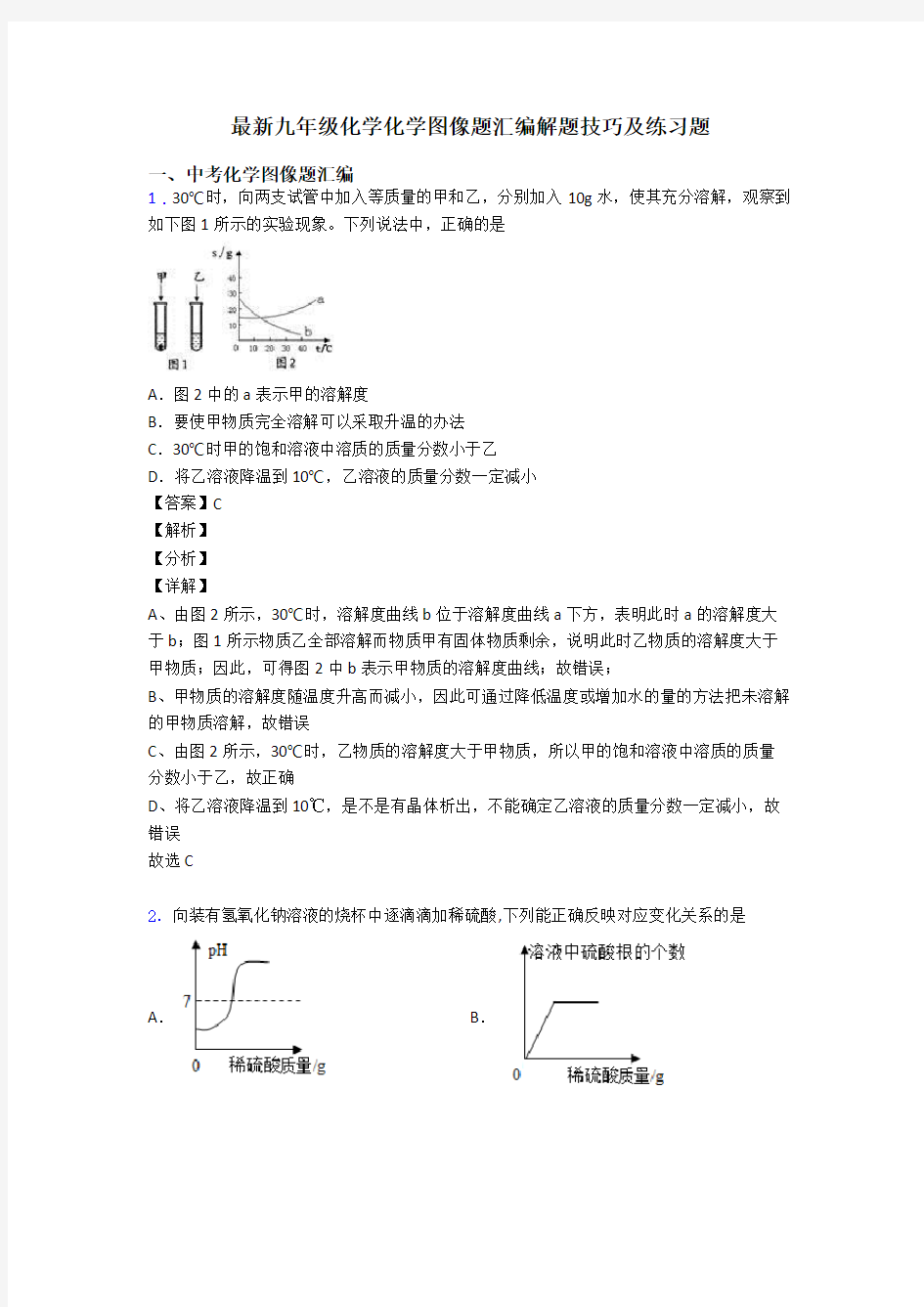 最新九年级化学化学图像题汇编解题技巧及练习题